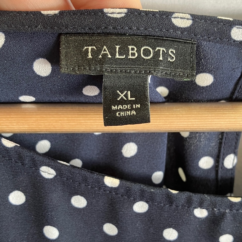 Talbots Navy Polka Dot Blouse with Bell Sleeves - Picture 3 of 5